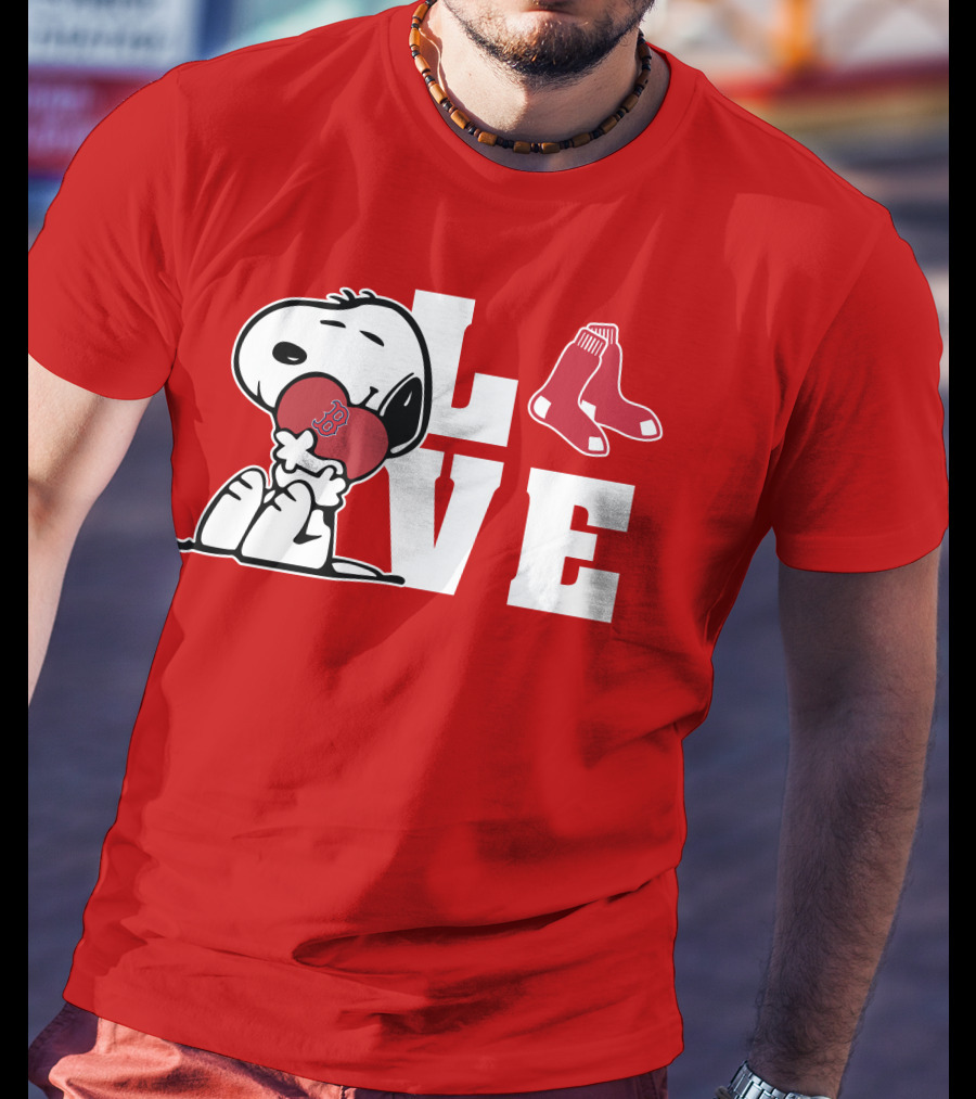 Snoopy Love Boston Red Sox Heart Peanuts Baseball Fan T-Shirt