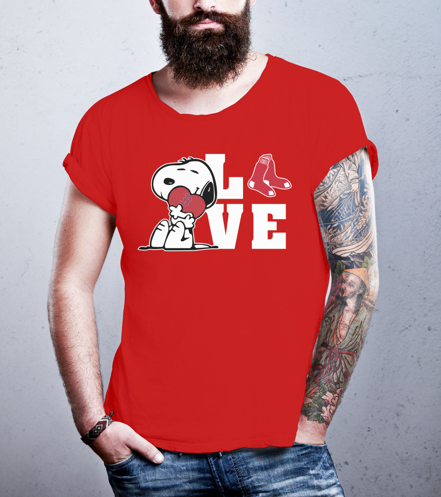 Snoopy Love Boston Red Sox Heart Peanuts Baseball Fan T-Shirt
