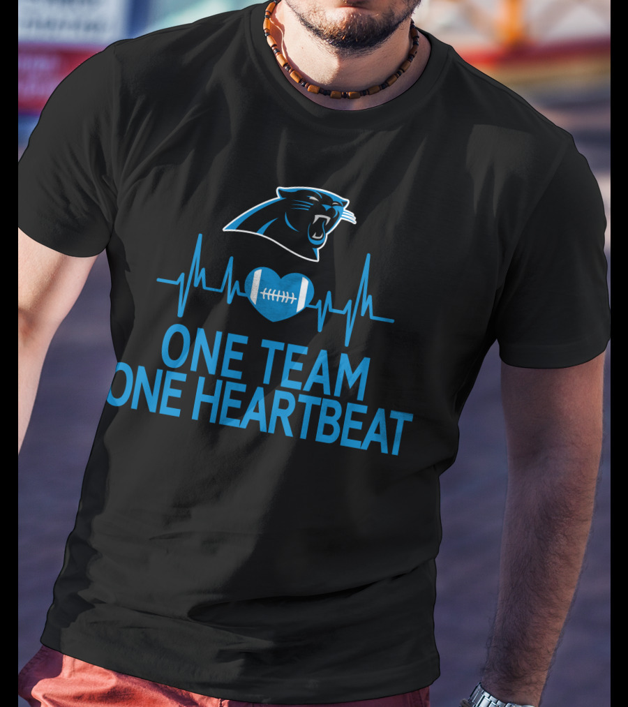 Carolina Panthers One Team One Heartbeat Football Logo Heartbeat T-Shirt