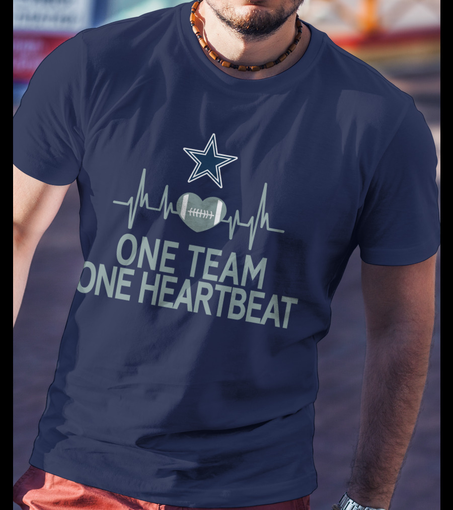Dallas Cowboys Star Heartbeat Football One Team One Heartbeat T-Shirt