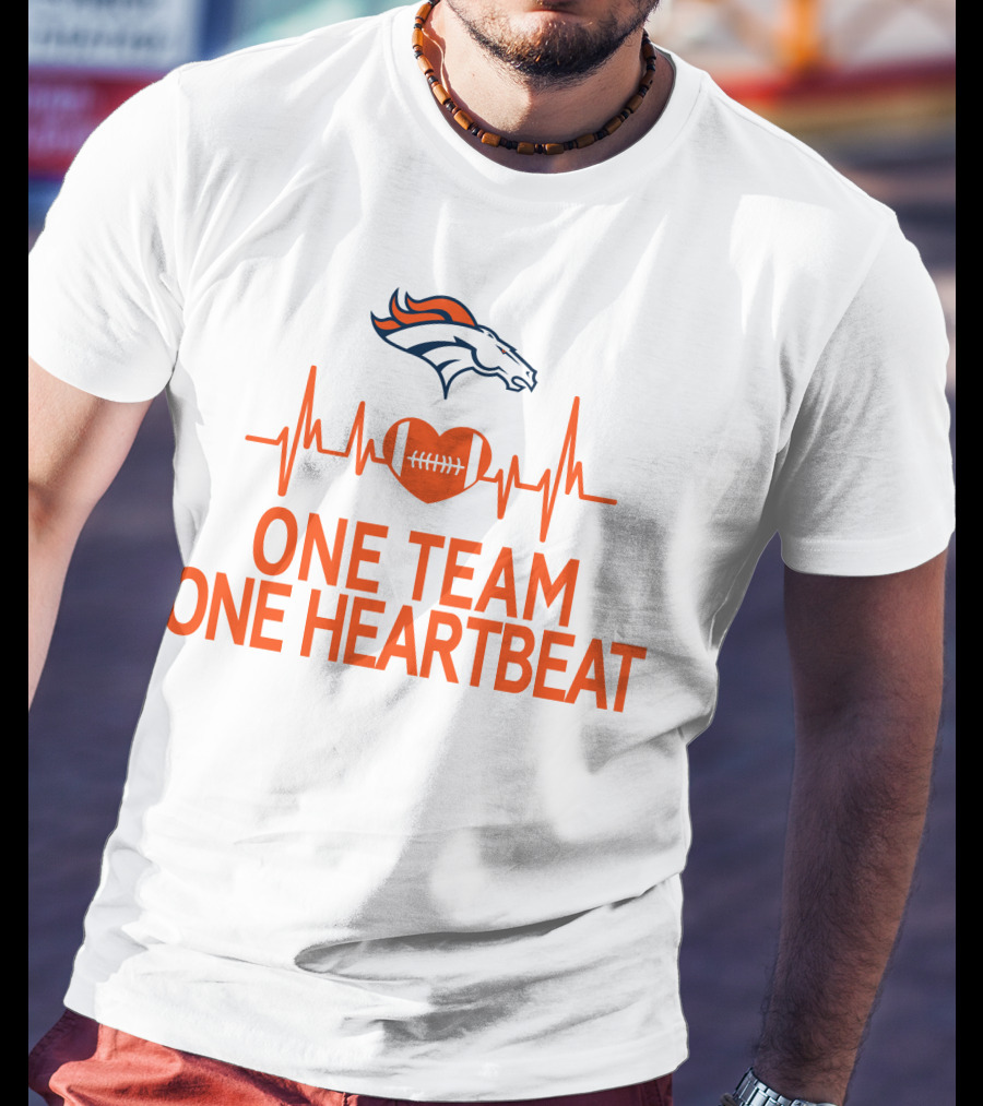 Denver Broncos One Team One Heartbeat Heartbeat Heart Football T-Shirt
