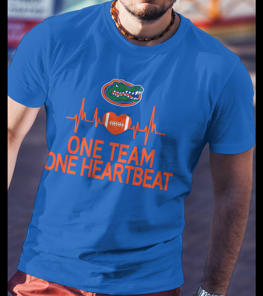 Florida Gators One Team One Heartbeat Football Logo And Heartbeat Line T-Shirt