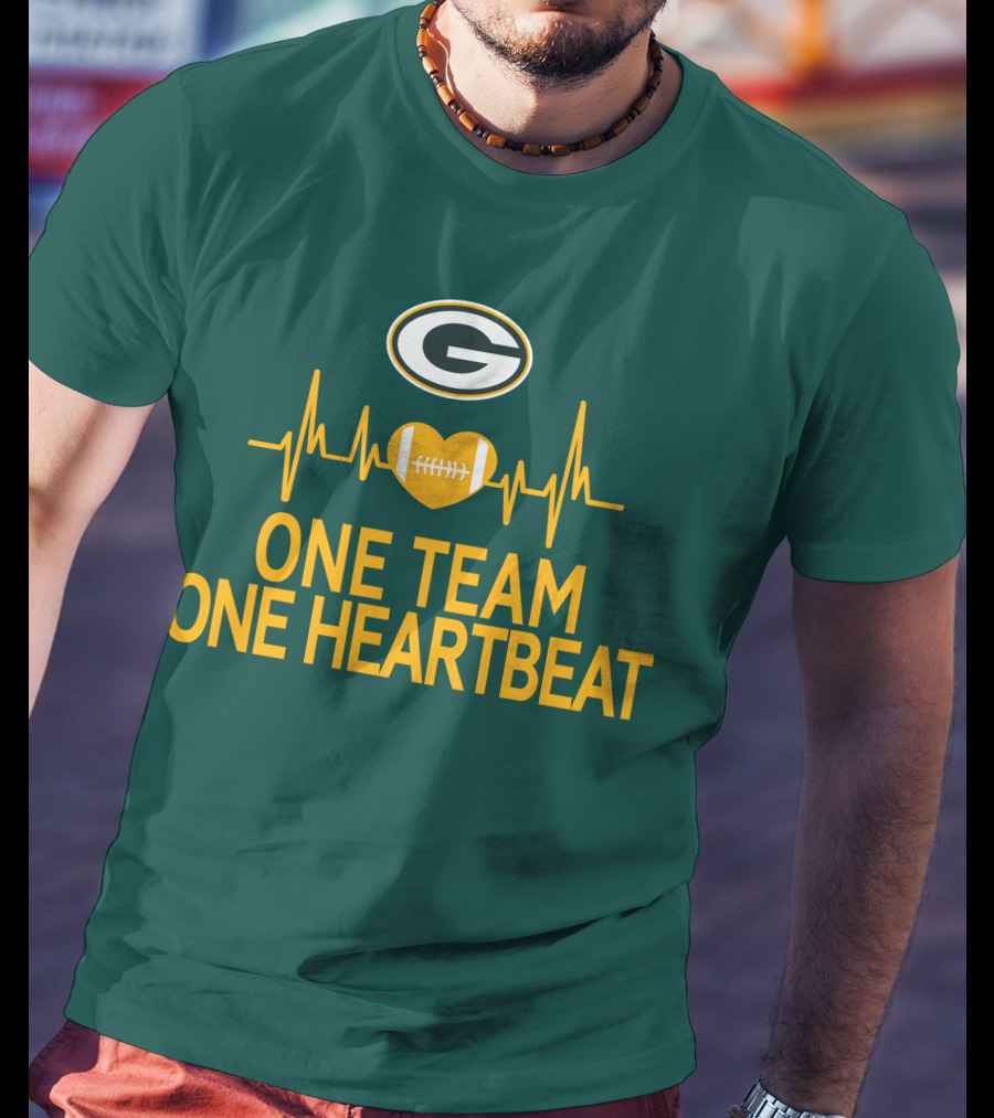 Green Bay Packers Logo Heartbeat Football One Team One Heartbeat T-Shirt