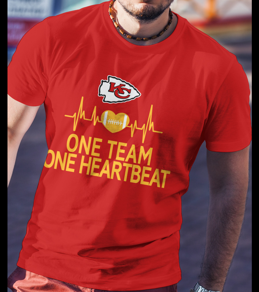 Kansas City Chiefs KC Logo Heartbeat Football One Team One Heartbeat T-Shirt