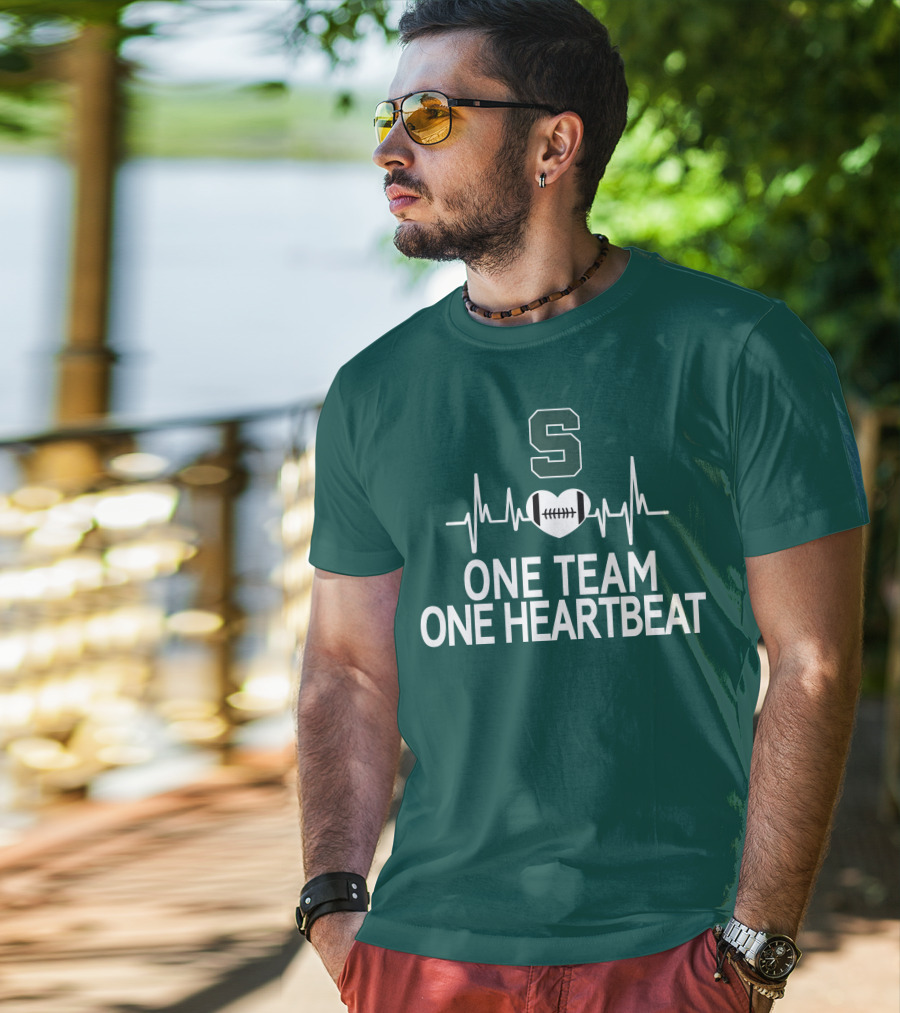 Michigan State Spartans S Logo Football Heartbeat One Team One Heartbeat T-Shirt