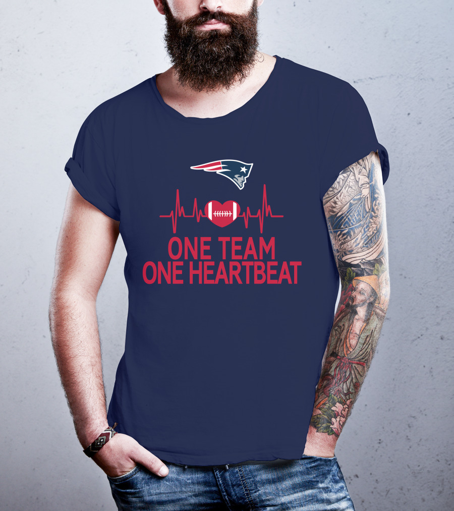 New England Patriots Logo One Team One Heartbeat Football Heartbeat Line T-Shirt