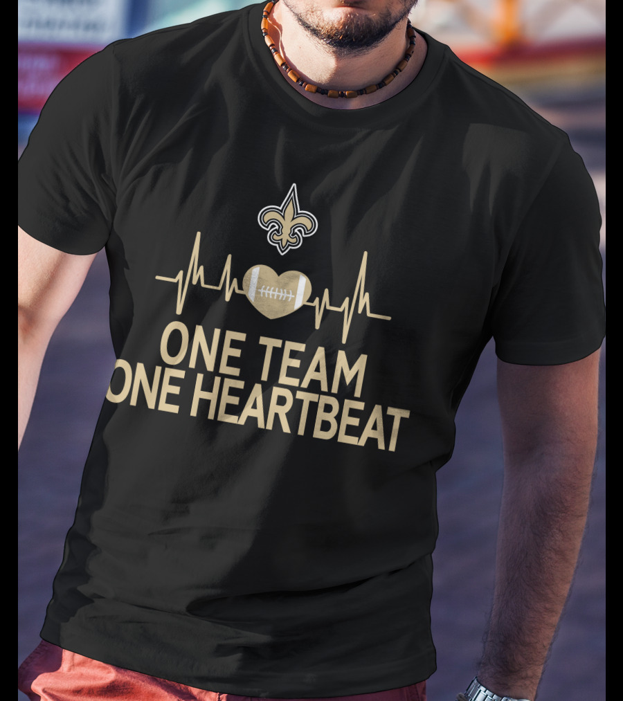 New Orleans Saints One Team One Heartbeat Fleur-de-Lis Heartbeat Football T-Shirt