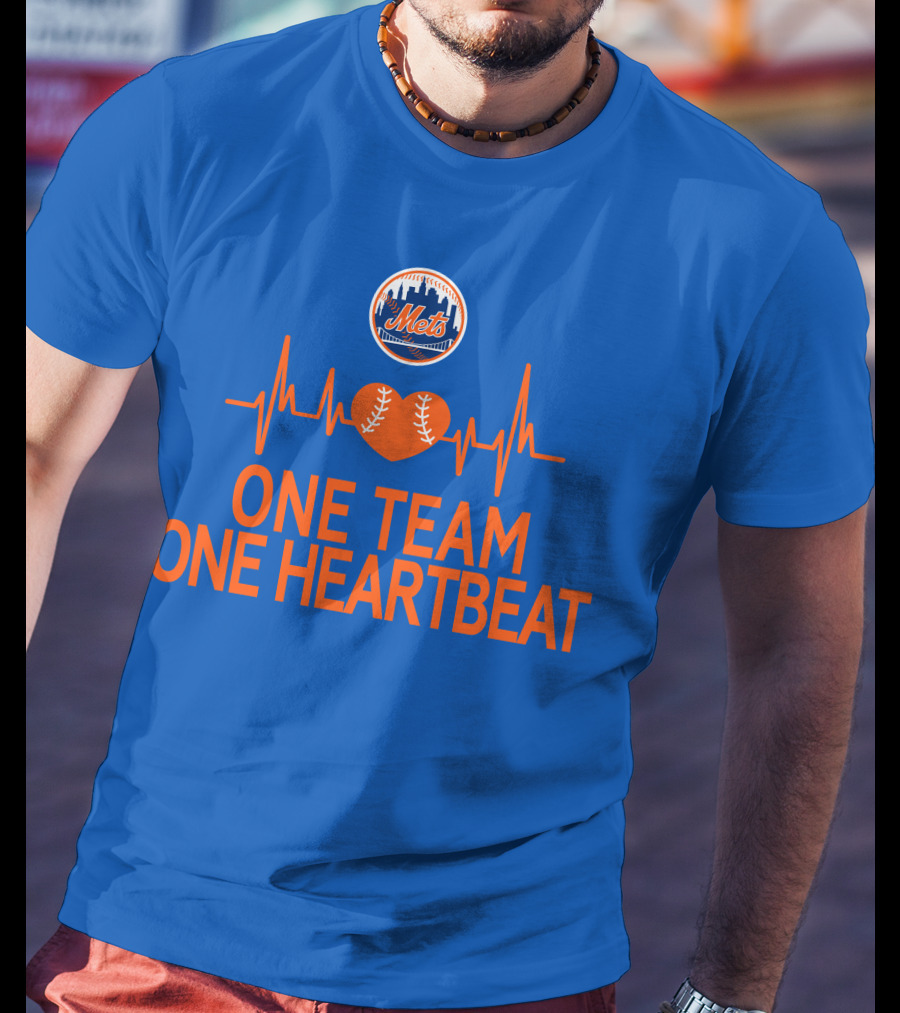 New York Mets One Team One Heartbeat Heartbeat Baseball T-Shirt