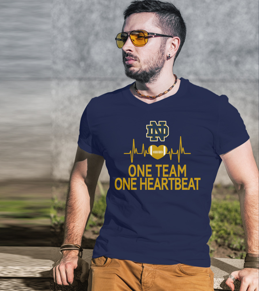 Notre Dame Fighting Irish One Team One Heartbeat Heartbeat Football T-Shirt