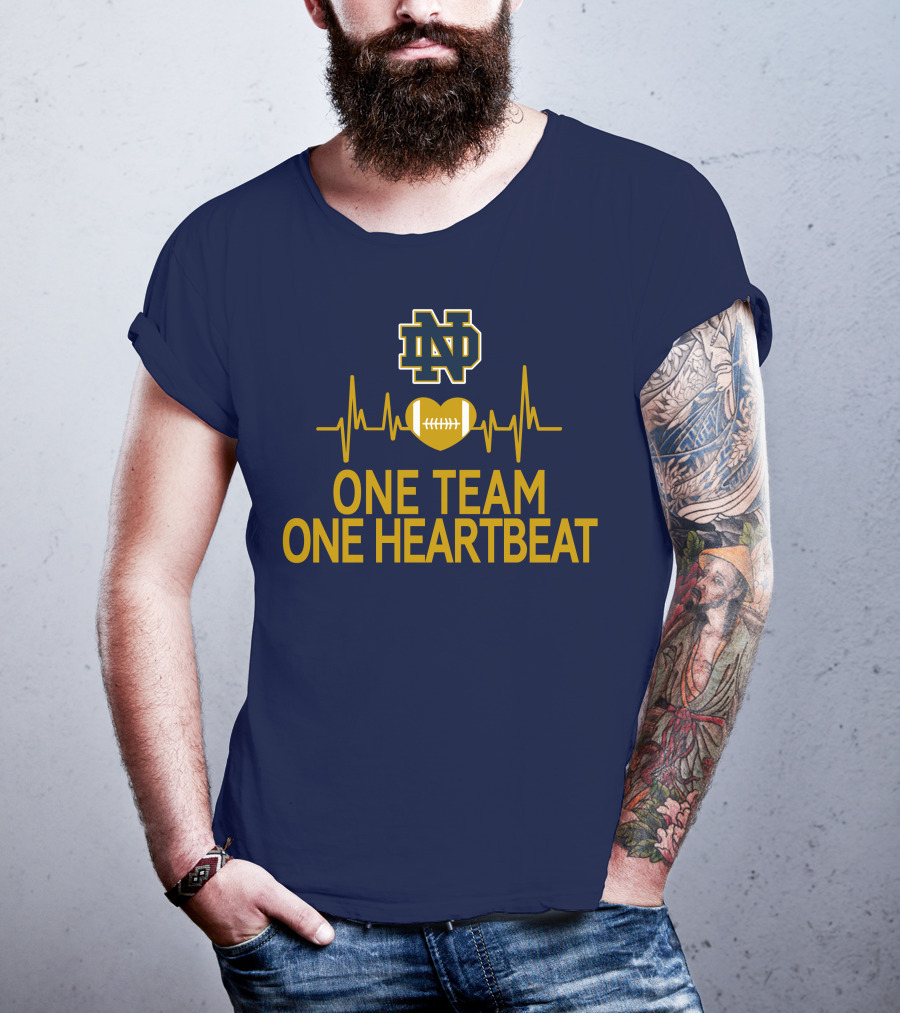Notre Dame Fighting Irish One Team One Heartbeat Heartbeat Football T-Shirt