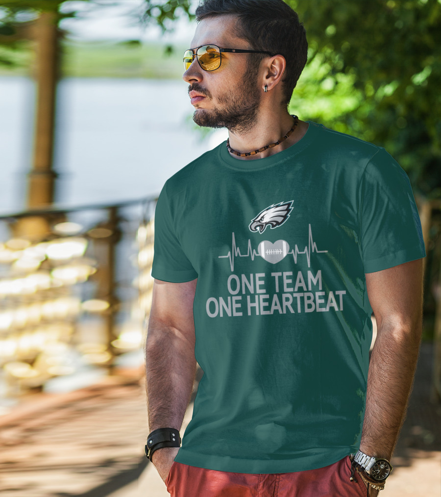 Philadelphia Eagles One Team One Heartbeat Football Logo Heartbeat T-Shirt
