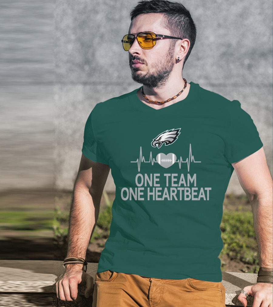 Philadelphia Eagles One Team One Heartbeat Football Logo Heartbeat T-Shirt