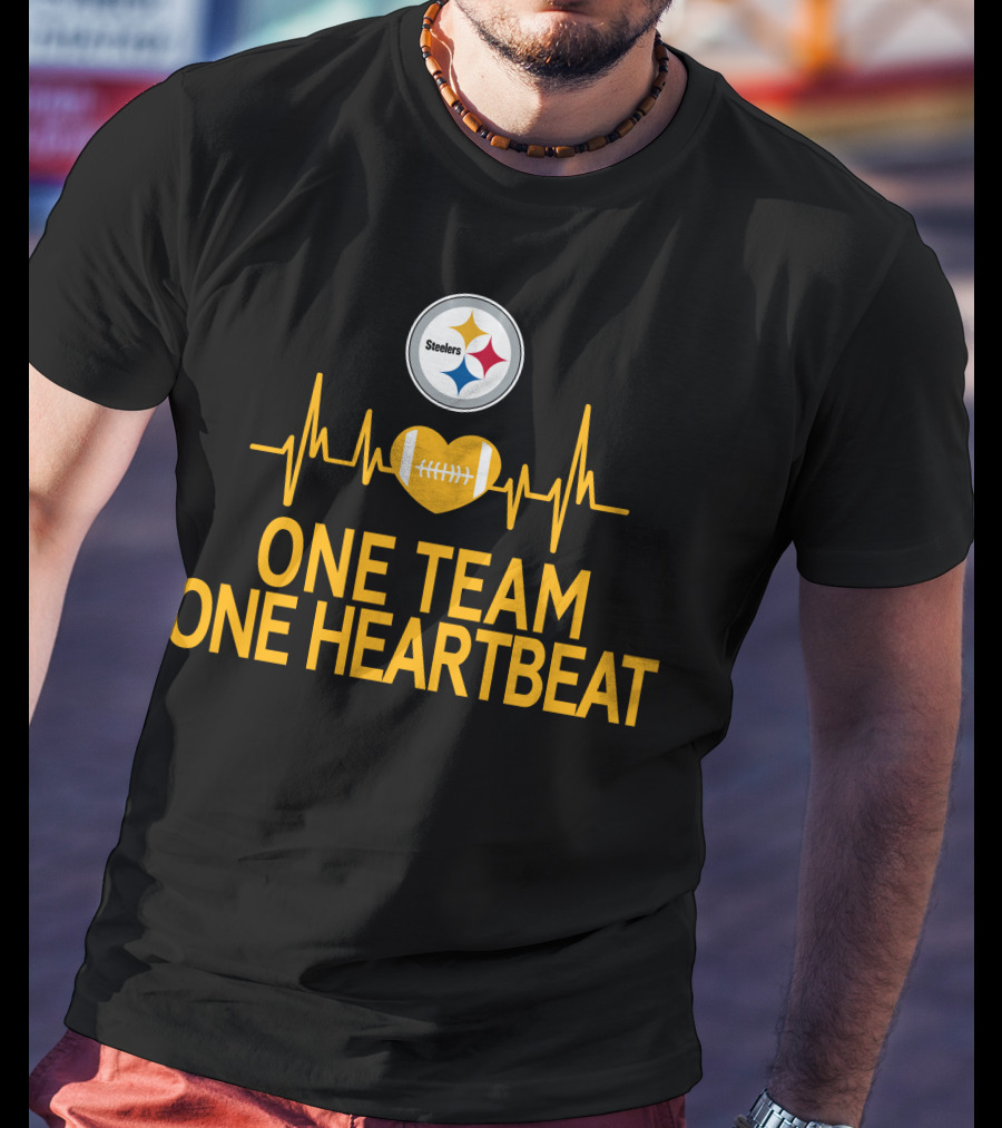 Pittsburgh Steelers Logo One Team One Heartbeat Football Heartbeat T-Shirt