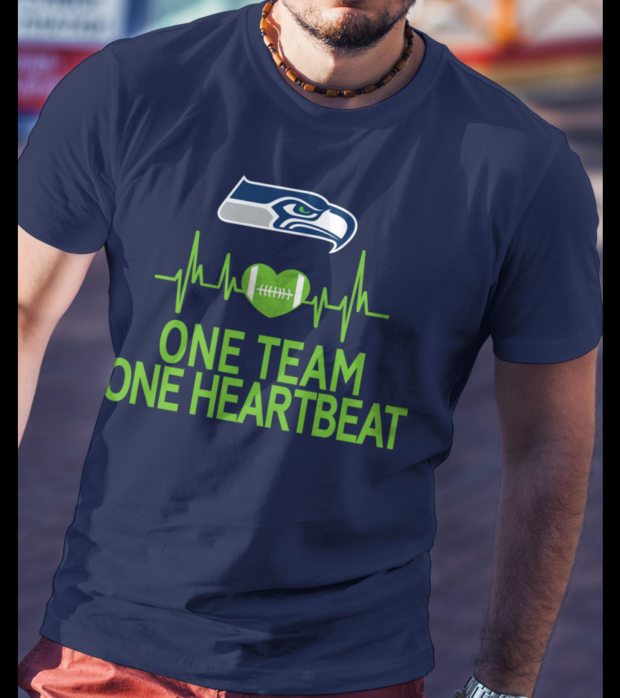 Seattle Seahawks Logo One Team One Heartbeat Football Heartbeat T-Shirt