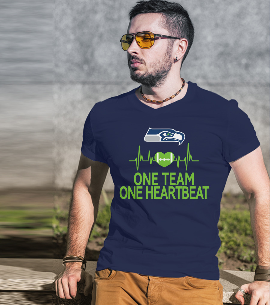 Seattle Seahawks Logo One Team One Heartbeat Football Heartbeat T-Shirt