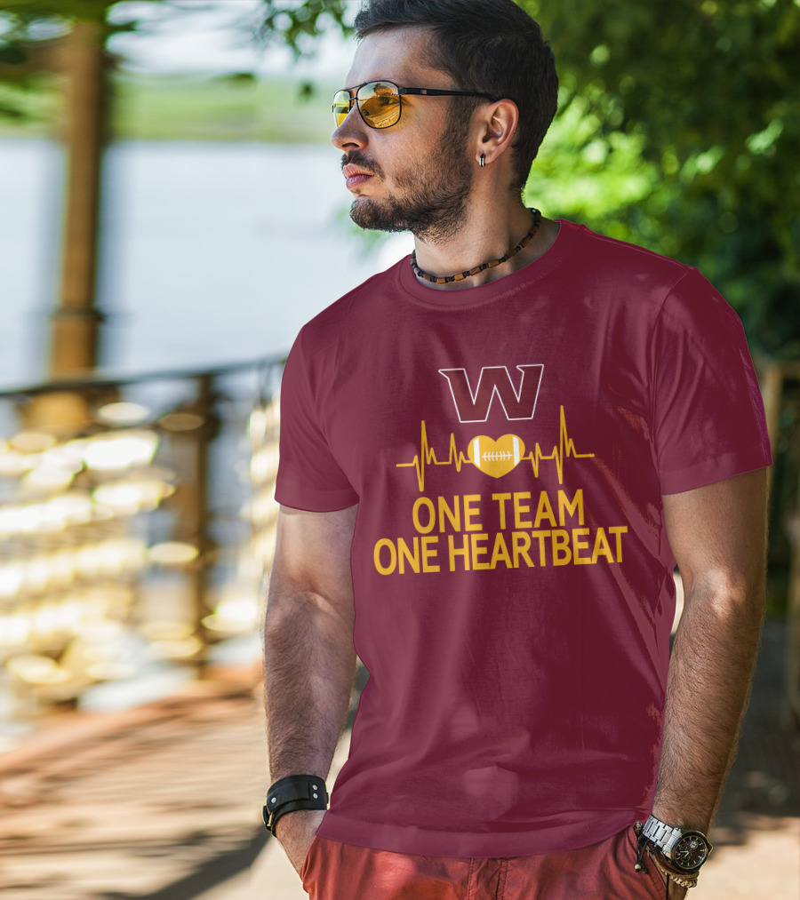 Washington Football Team W One Team One Heartbeat Football Heartbeat T-Shirt
