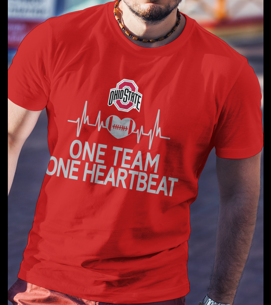 Ohio State Buckeyes Logo One Team One Heartbeat Football Heartbeat Line T-Shirt