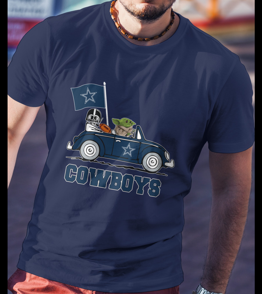 Dallas Cowboys Darth Vader Baby Yoda Driving Star Wars Cowboys Car T-Shirt