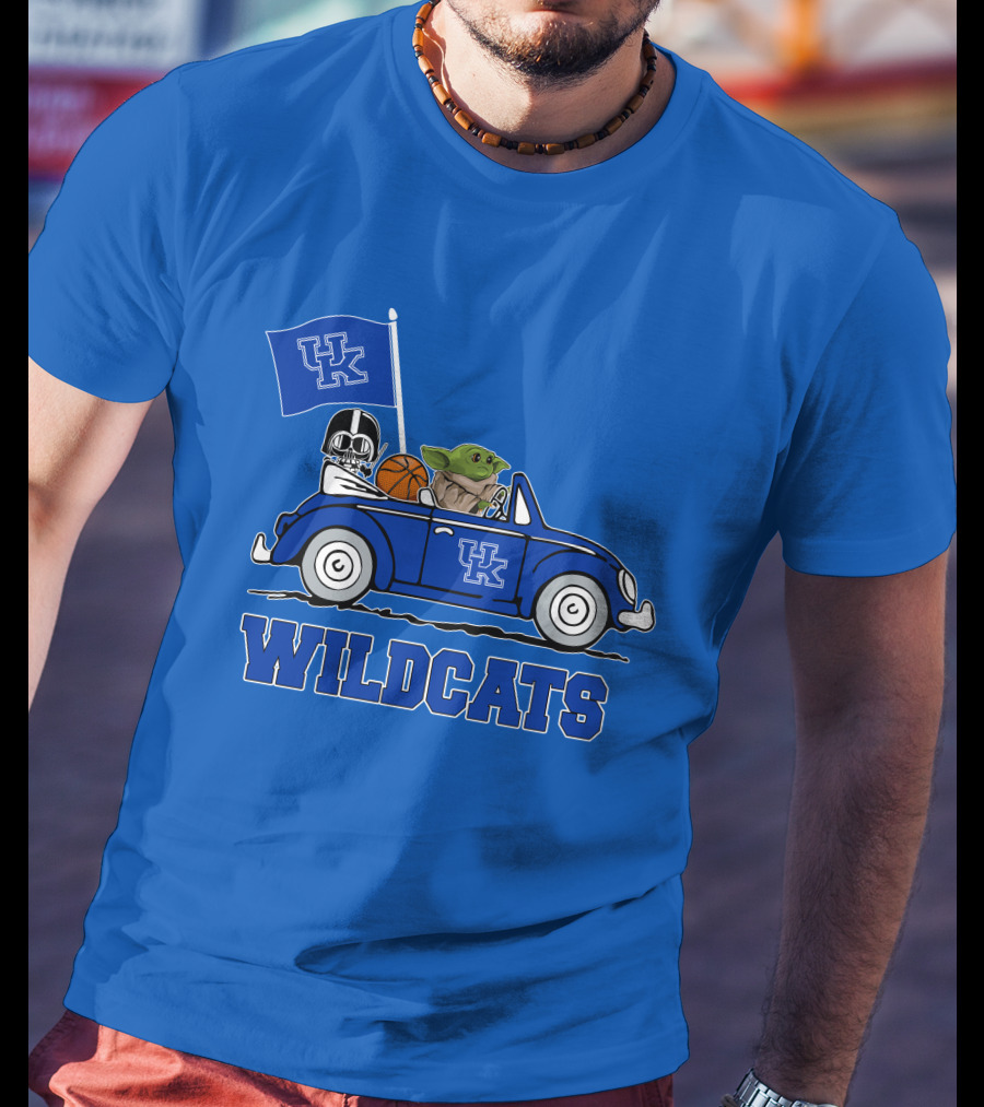 Kentucky Wildcats Darth Vader Baby Yoda Driving UK Flag Basketball Car T-Shirt