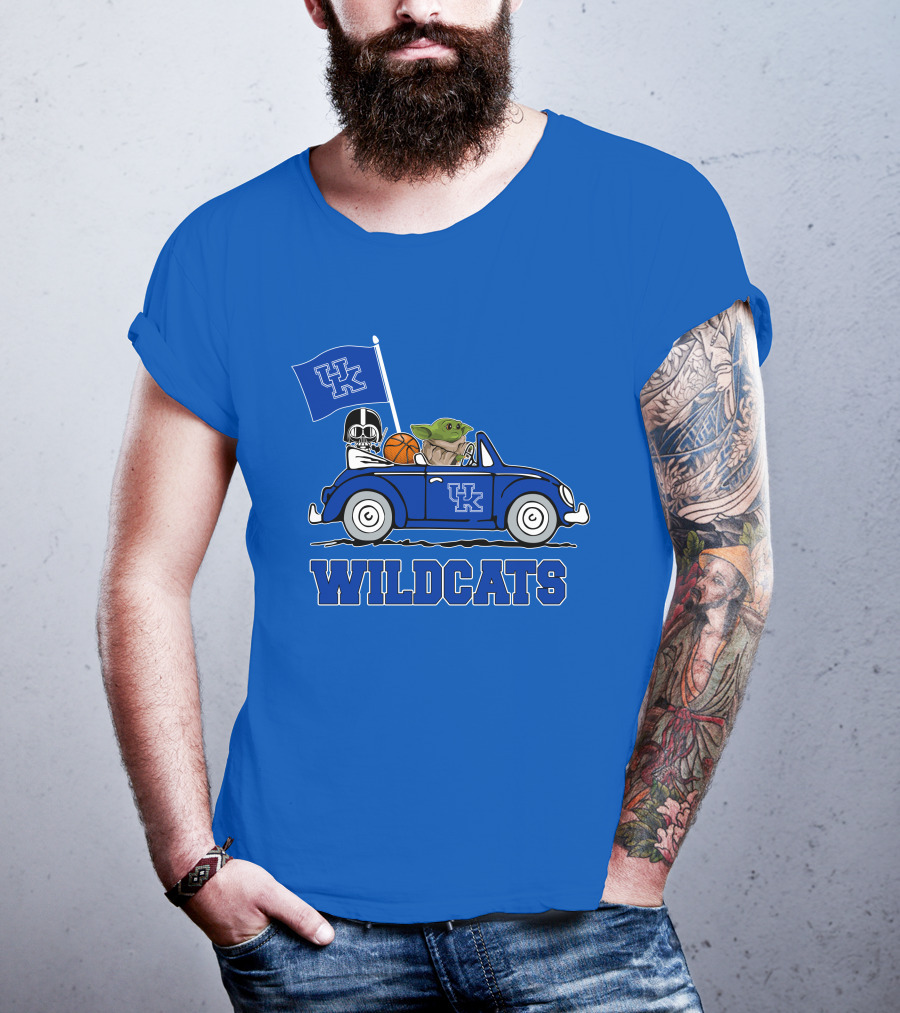 Kentucky Wildcats Darth Vader Baby Yoda Driving UK Flag Basketball Car T-Shirt
