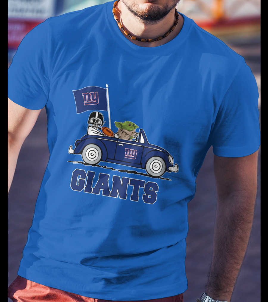 New York Giants Darth Vader Baby Yoda NY Giants Flag Car Star Wars T-Shirt