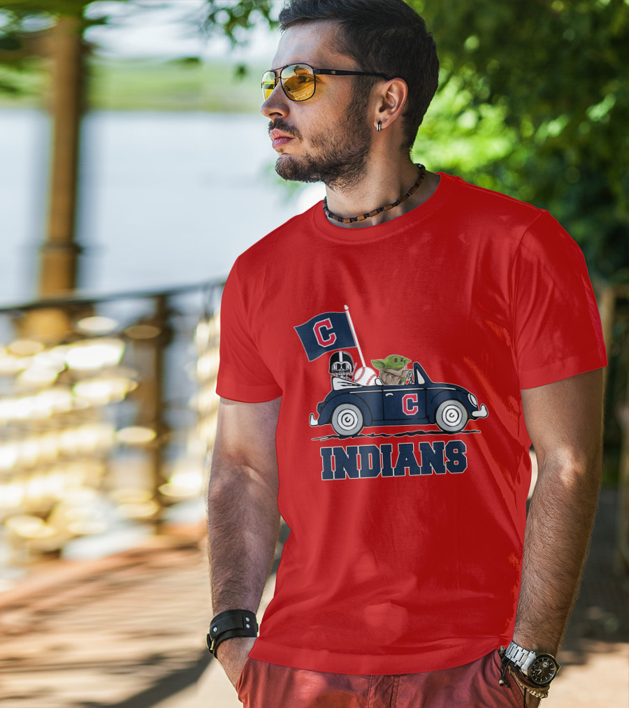 Cleveland Indians Baby Yoda Darth Vader Car Star Wars T-Shirt