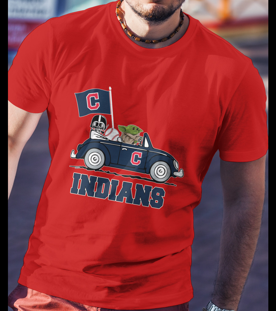 Cleveland Indians Baby Yoda Darth Vader Car Star Wars T-Shirt