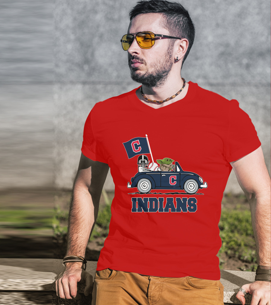 Cleveland Indians Baby Yoda Darth Vader Car Star Wars T-Shirt
