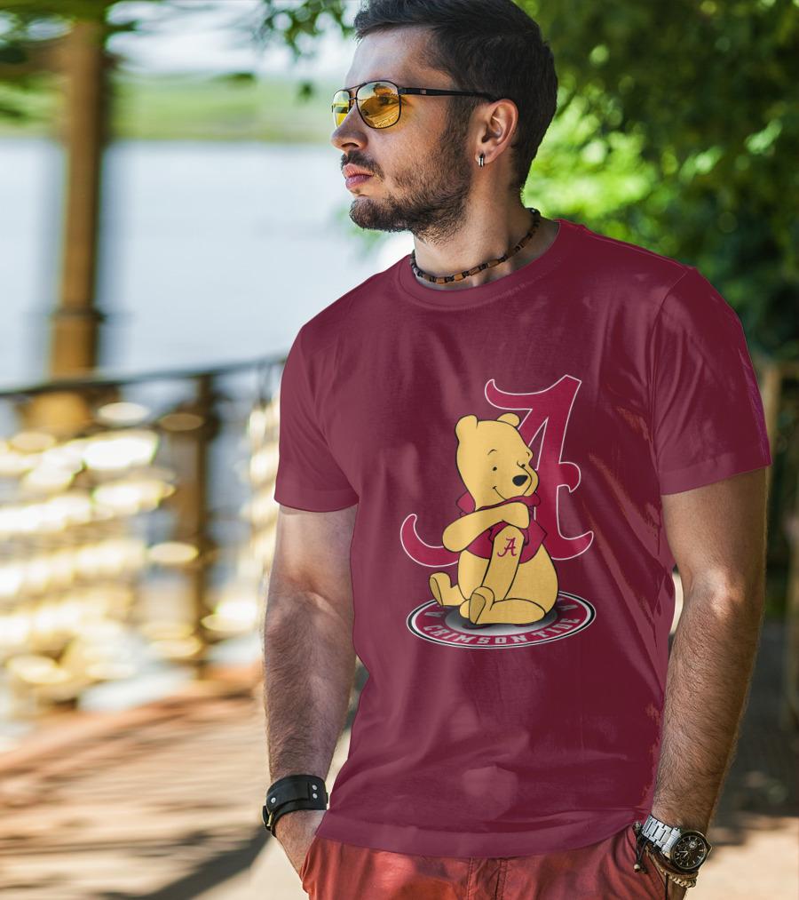 Alabama Crimson Tide Pooh Bear Sitting With Crimson T-Shirt