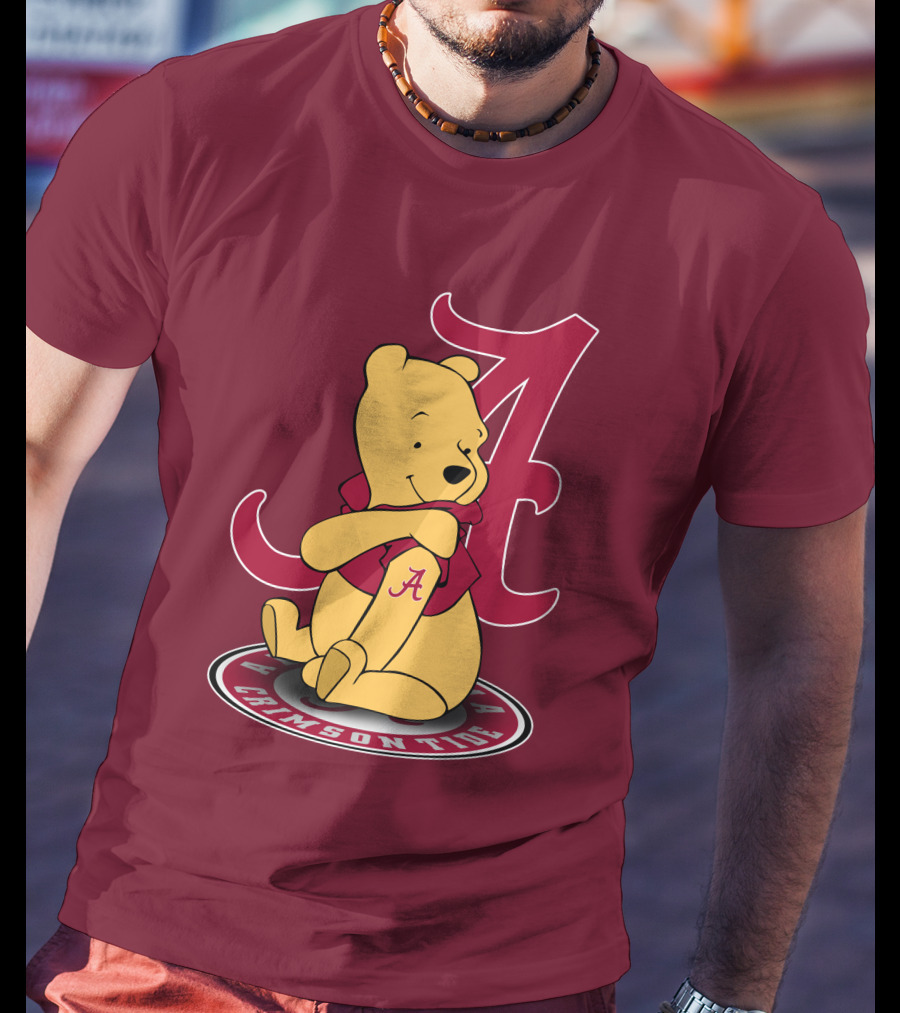 Alabama Crimson Tide Pooh Bear Sitting With Crimson T-Shirt