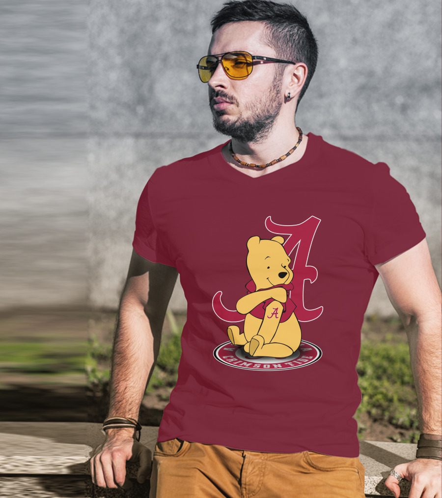 Alabama Crimson Tide Pooh Bear Sitting With Crimson T-Shirt