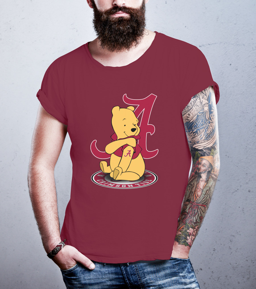Alabama Crimson Tide Pooh Bear Sitting With Crimson T-Shirt