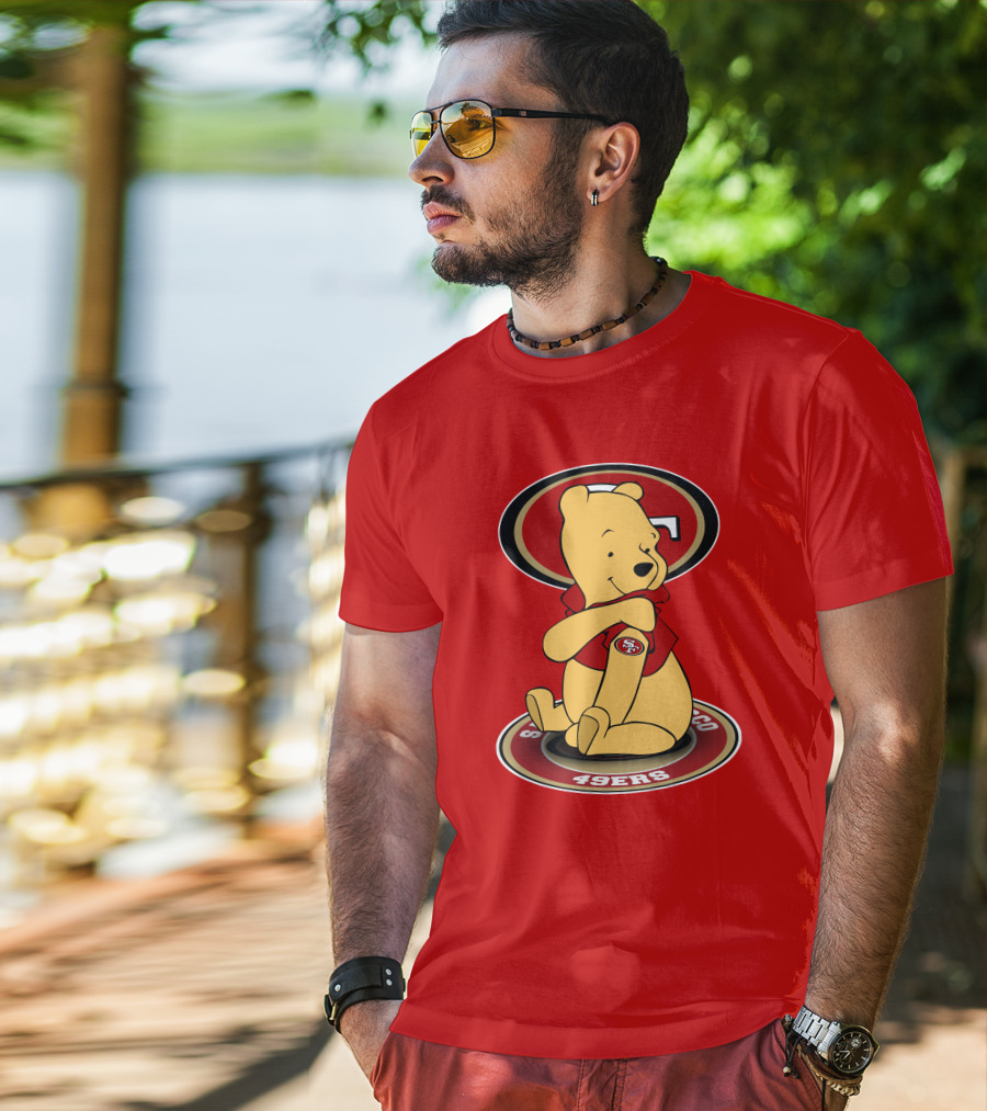San Francisco 49ers Winnie The Pooh Logo Sitting With SF Patch T-Shirt