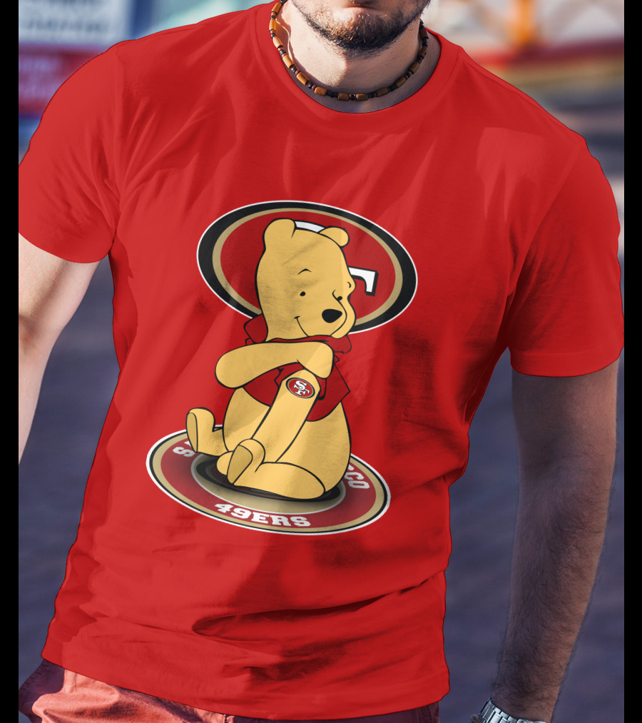 San Francisco 49ers Winnie The Pooh Logo Sitting With SF Patch T-Shirt
