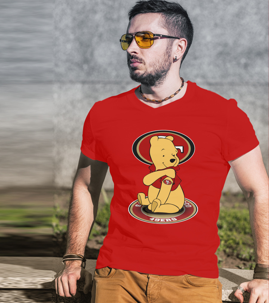 San Francisco 49ers Winnie The Pooh Logo Sitting With SF Patch T-Shirt