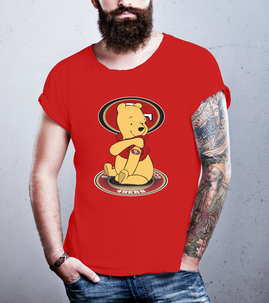 San Francisco 49ers Winnie The Pooh Logo Sitting With SF Patch T-Shirt