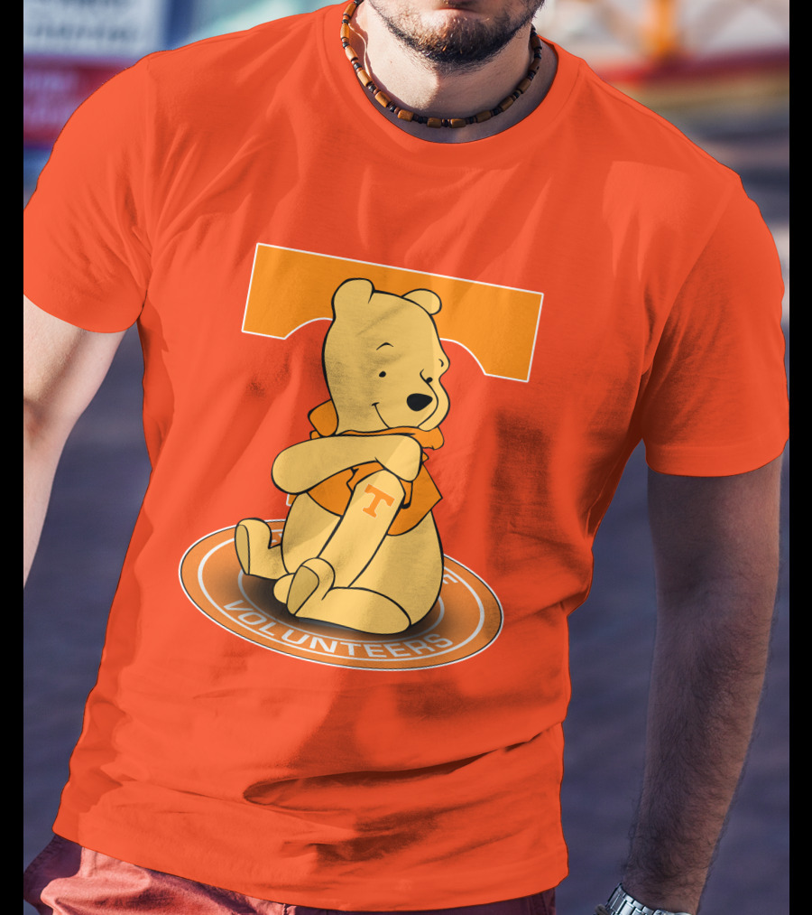 Tennessee Volunteers Winnie The Pooh Sitting With Orange T-Shirt And Big T T-Shirt