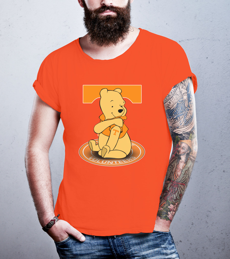 Tennessee Volunteers Winnie The Pooh Sitting With Orange T-Shirt And Big T T-Shirt