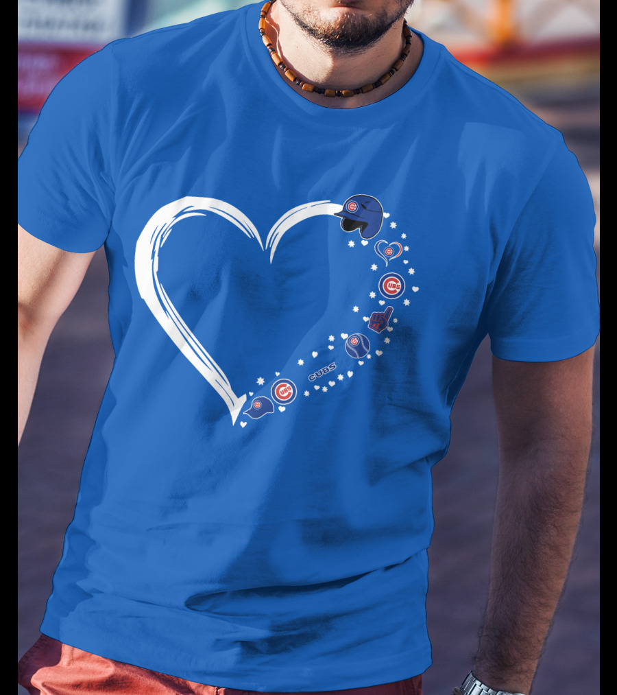 Chicago Cubs Heart Design With Helmets T-Shirt