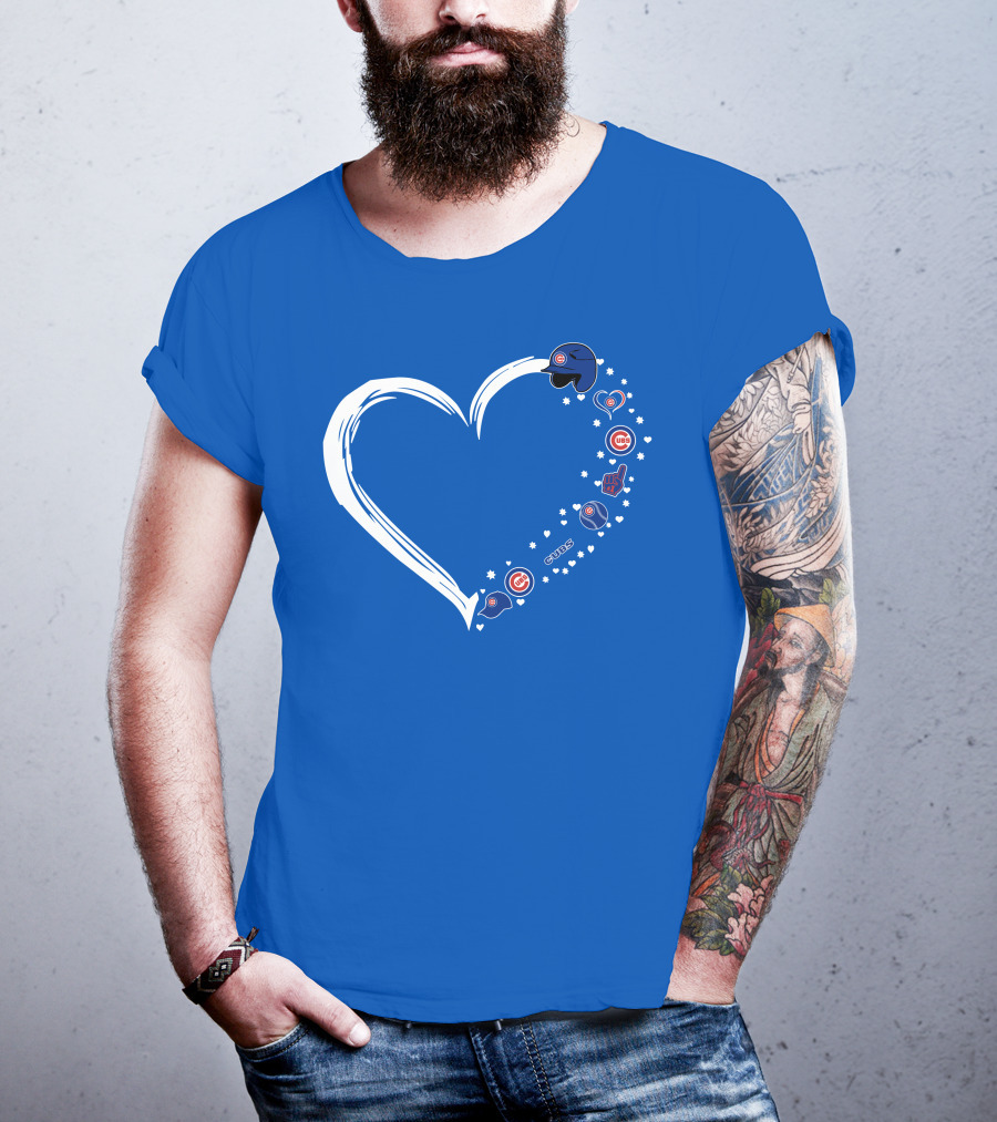 Chicago Cubs Heart Design With Helmets T-Shirt