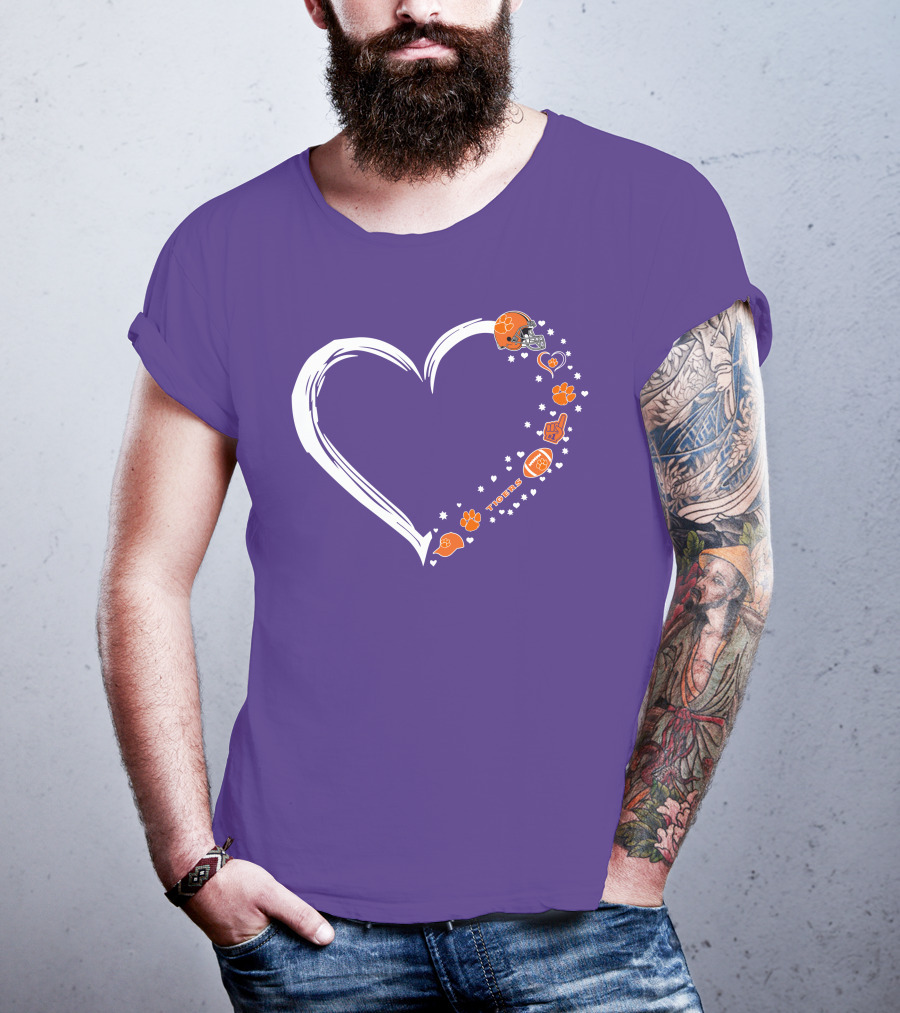 Clemson Tigers Heart Helmet Paws Football Fan Love T-Shirt