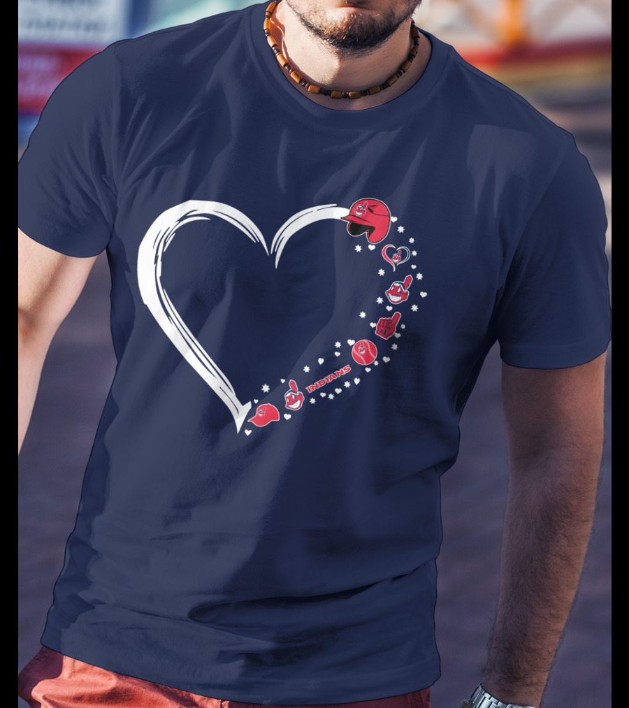 Cleveland Indians Fan Heart With Helmets And Stars T-Shirt