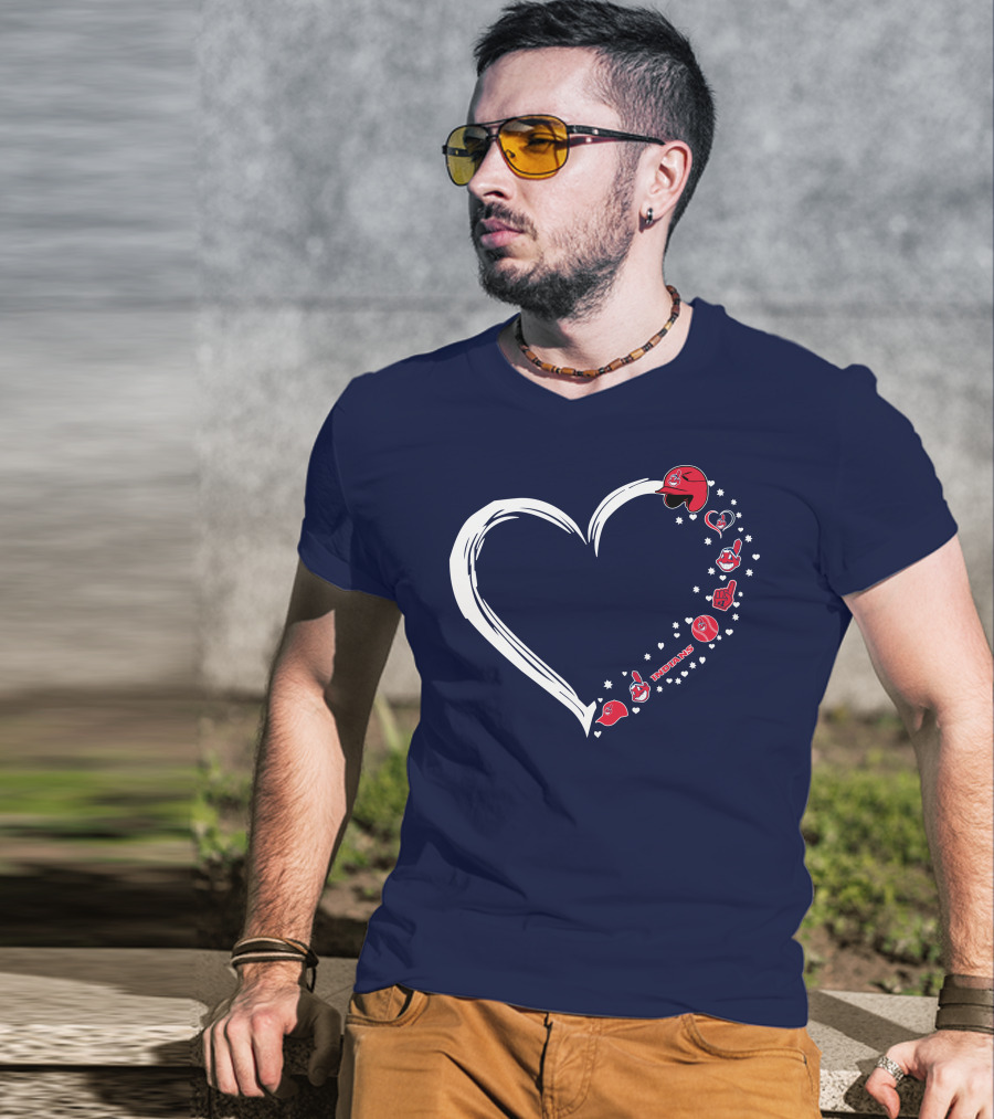 Cleveland Indians Fan Heart With Helmets And Stars T-Shirt
