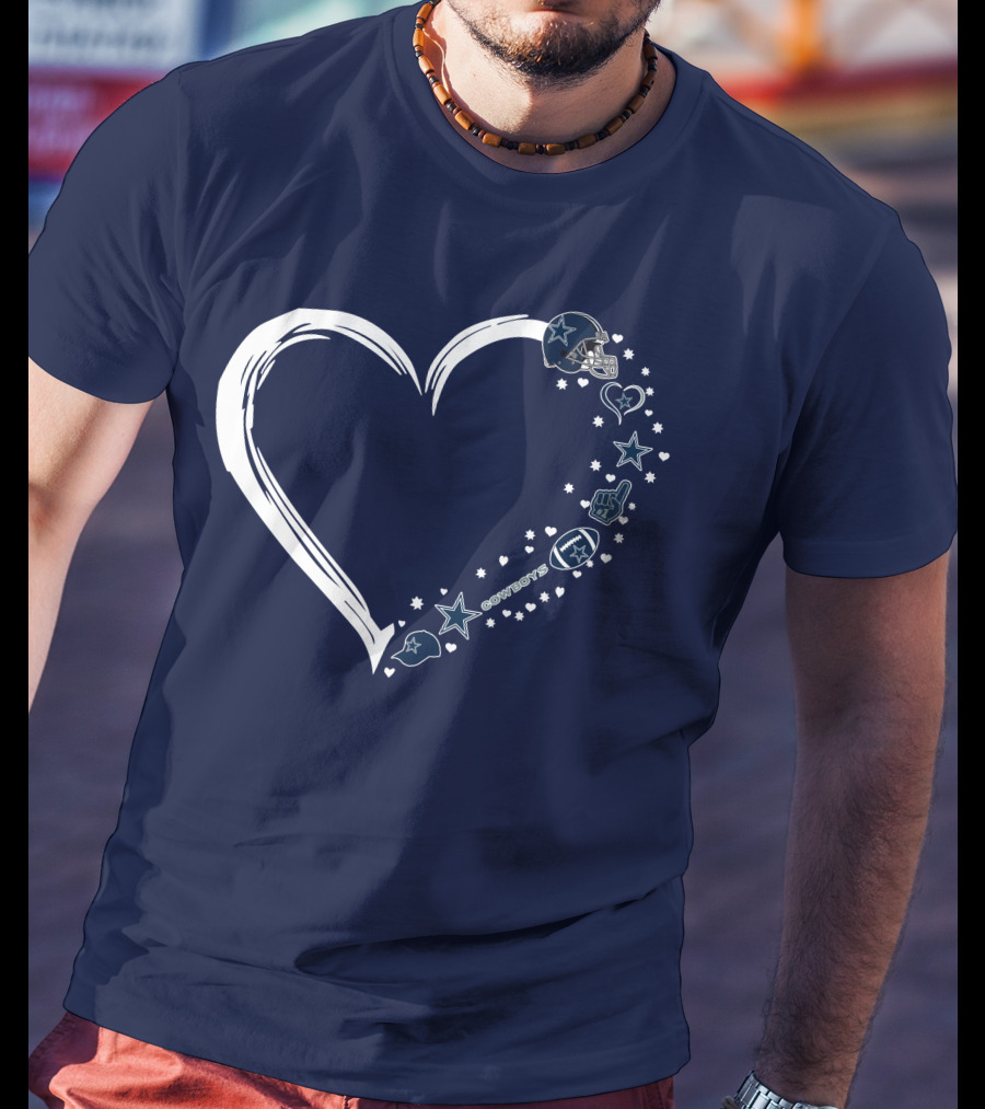Love Dallas Cowboys #1 Fan Heart Stars Football Helmet T-Shirt