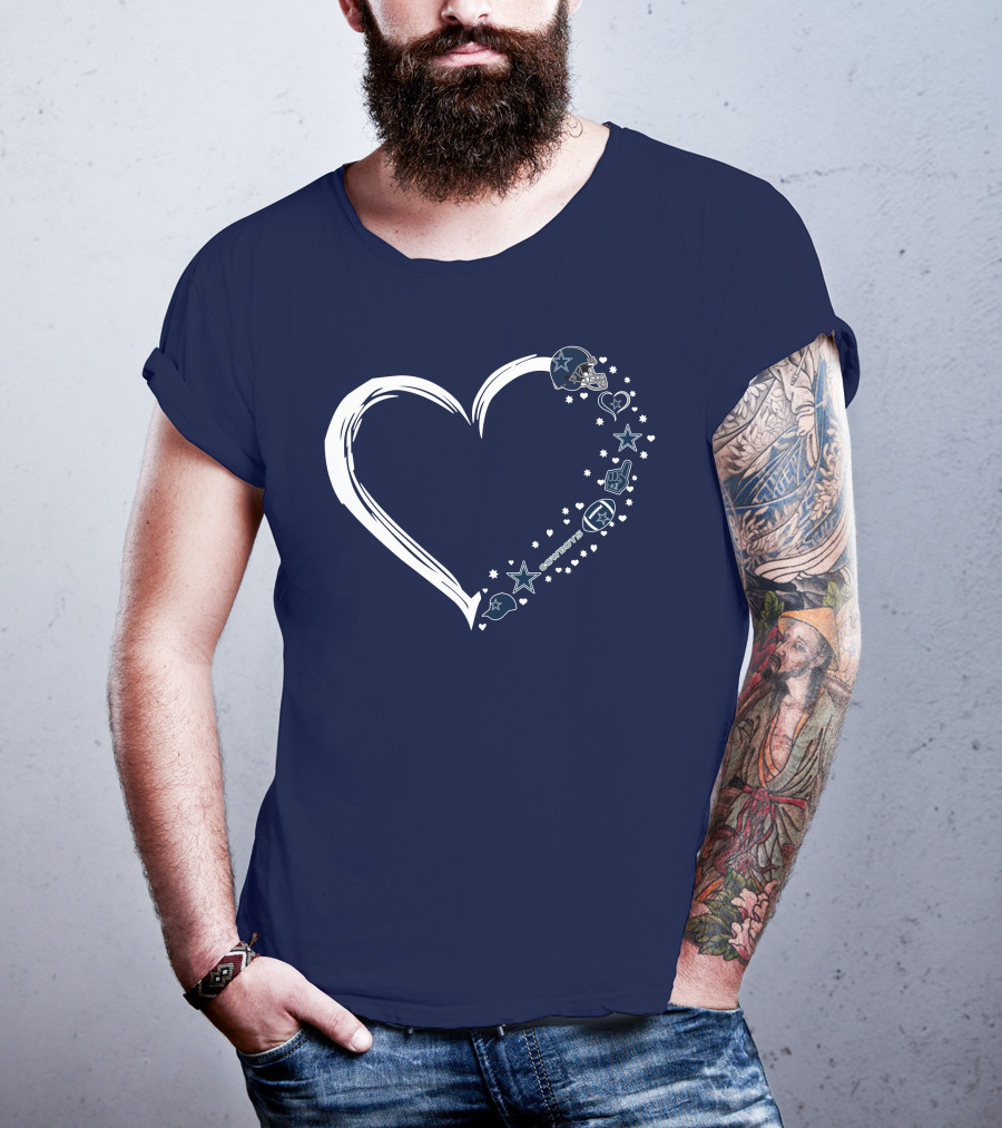 Love Dallas Cowboys #1 Fan Heart Stars Football Helmet T-Shirt