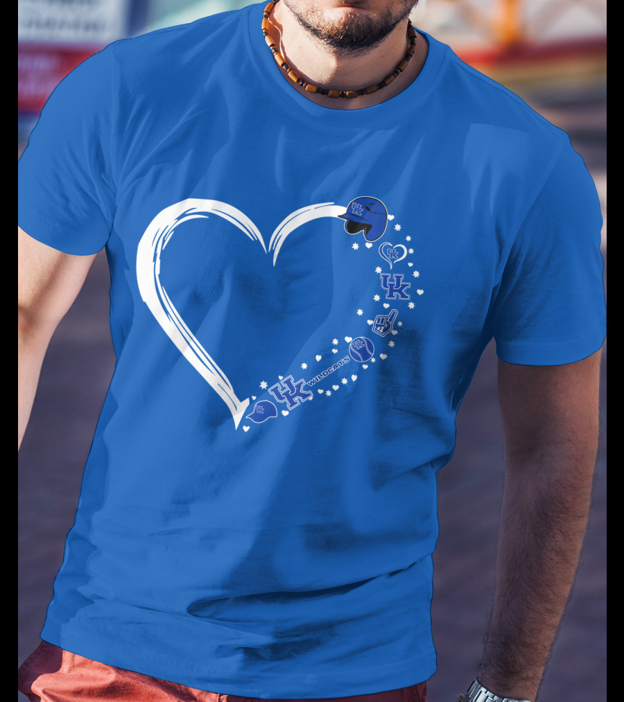 Heart-Shaped Kentucky Wildcats #1 Fan Symbol With UK Logos And Sports Icons T-Shirt
