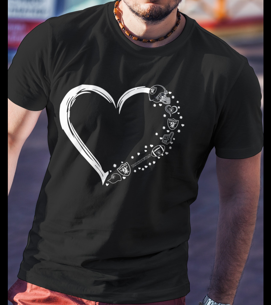 Las Vegas Raiders Heart Logo And Helmet Fan T-Shirt