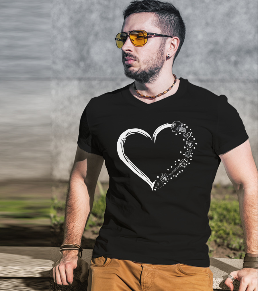 Las Vegas Raiders Heart Logo And Helmet Fan T-Shirt