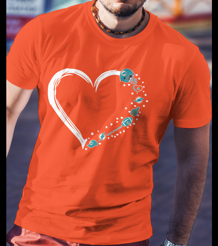Miami Dolphins Heart Design With Helmets T-Shirt