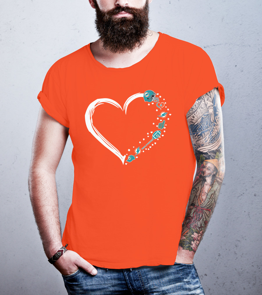 Miami Dolphins Heart Design With Helmets T-Shirt